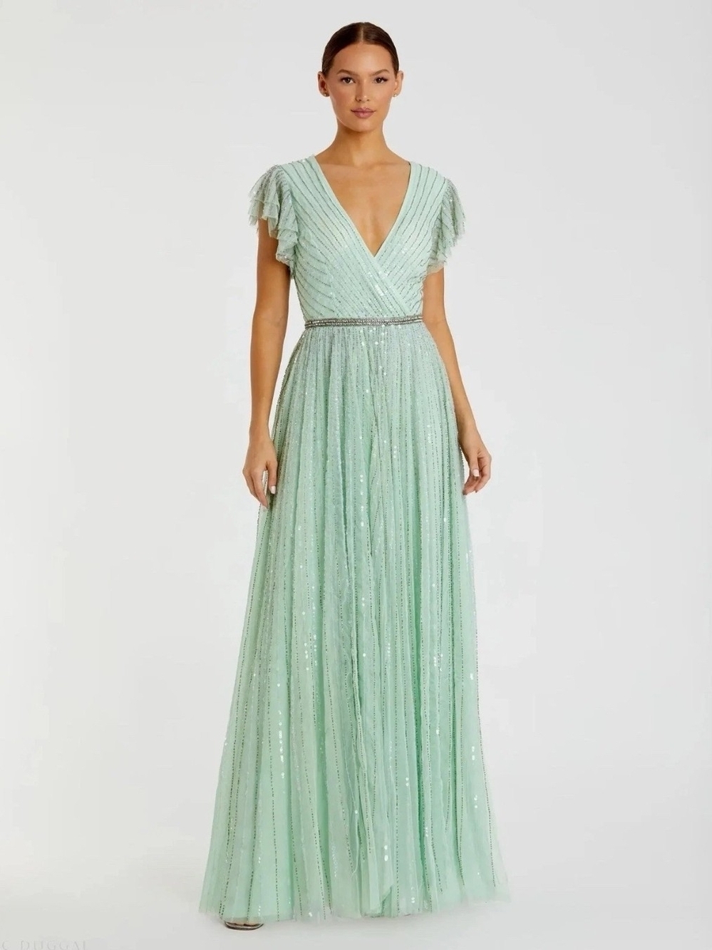 698$ MAC DUGGAL SEQUINED GOWN DRESS SIZE 10 Mint V-Neck Sequin Evening Gown